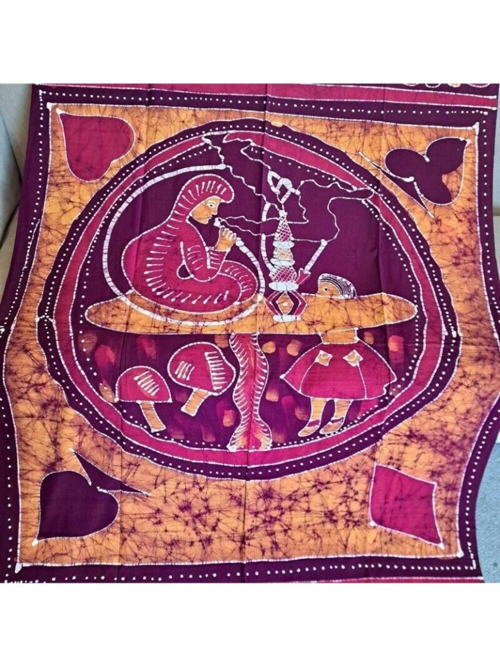 New Large Alice in Wonderland Caterpillar Gift Tapestry Wall Hanging Red Orange - Picture 2 of 4